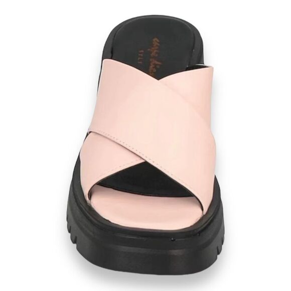 Pink Leather Crisscross Straps Slip On Heel Sandals NEW - Picture 4 of 5